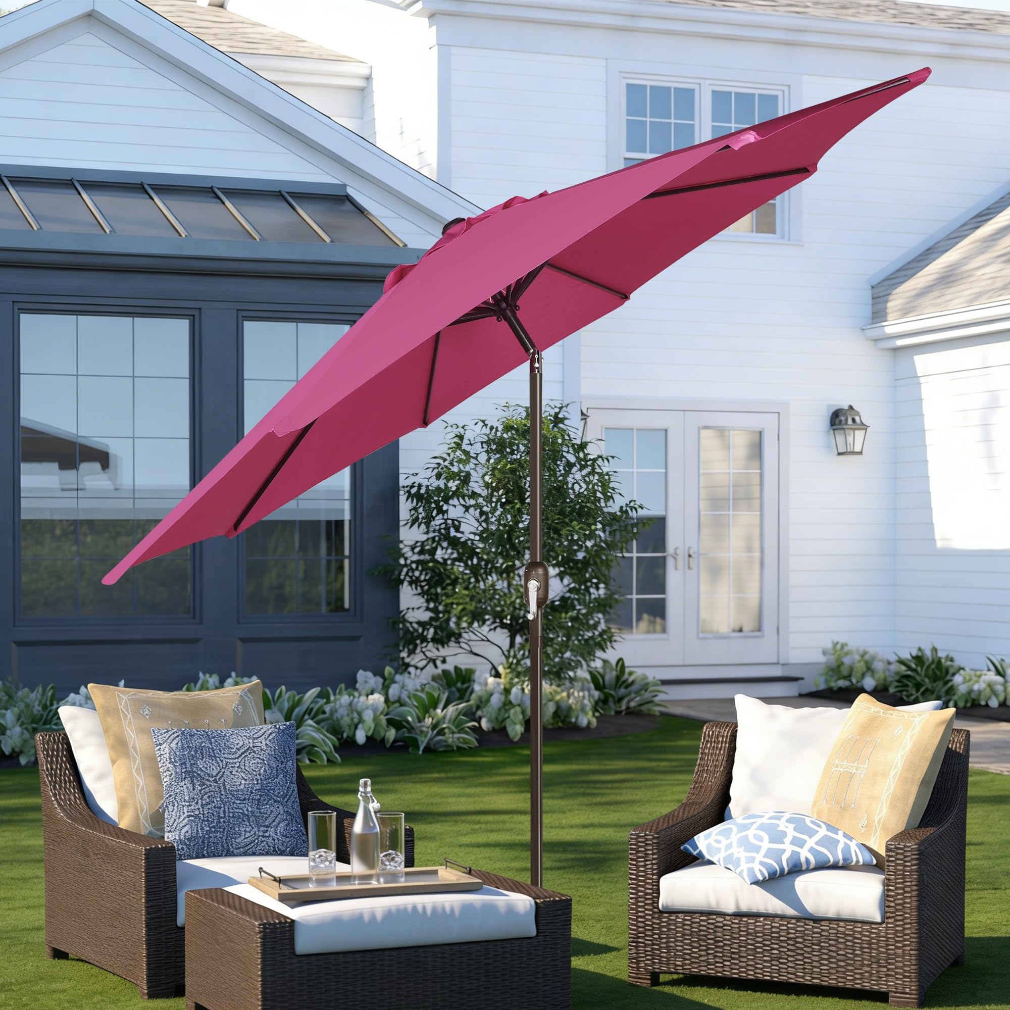 Blissun 9' Outdoor Patio Umbrella, Outdoor Table Umbrella, Yard Umbrella, Market Umbrella with 8 Sturdy Ribs, Push Button Tilt and Crank