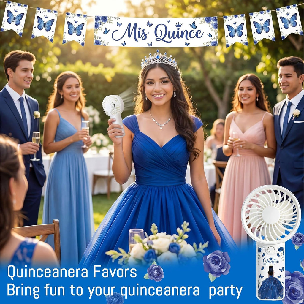 Tuanse 25 Pack Royal Blue Electric Quinceanera Party Favors Handheld Fans