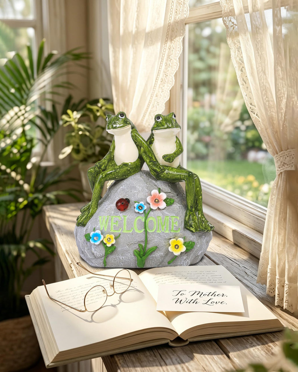 Nacome Solar Garden Outdoor Statues Turtle with Succulent