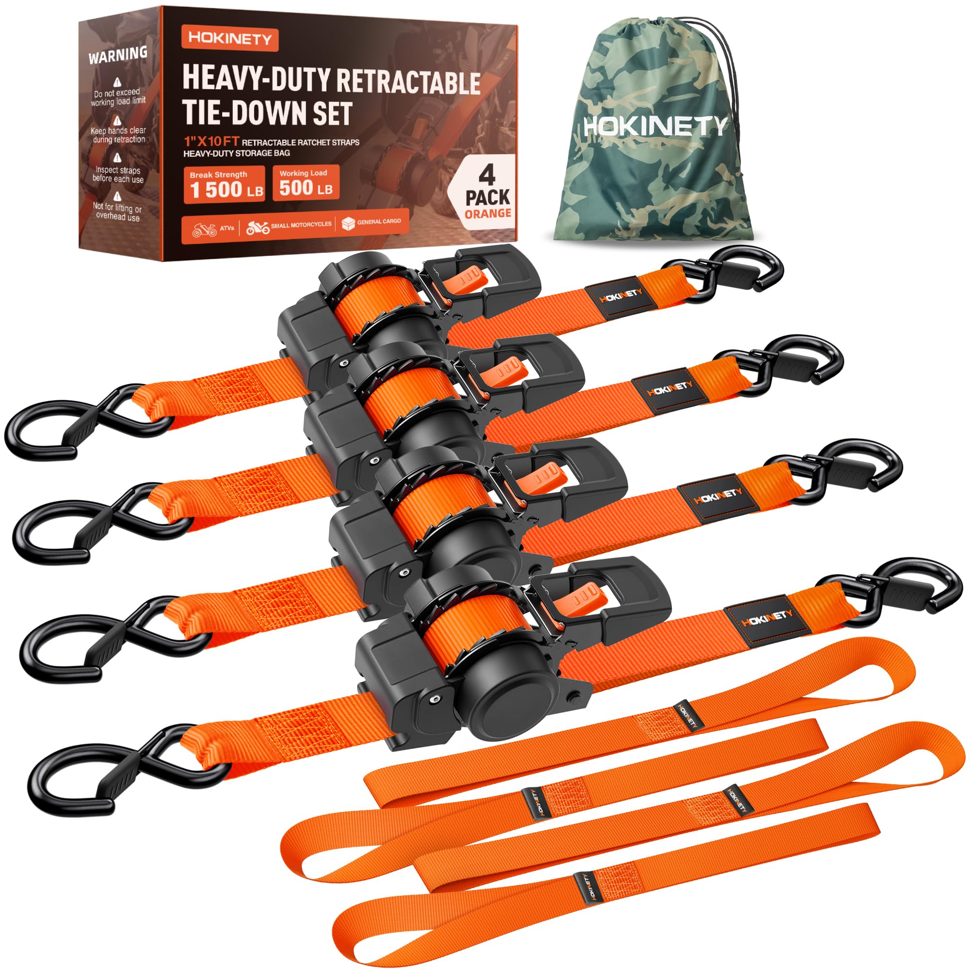 Hokinety 4 Pack Retractable Ratchet Straps 1 In X 10 Ft 1500 Lb For Truck