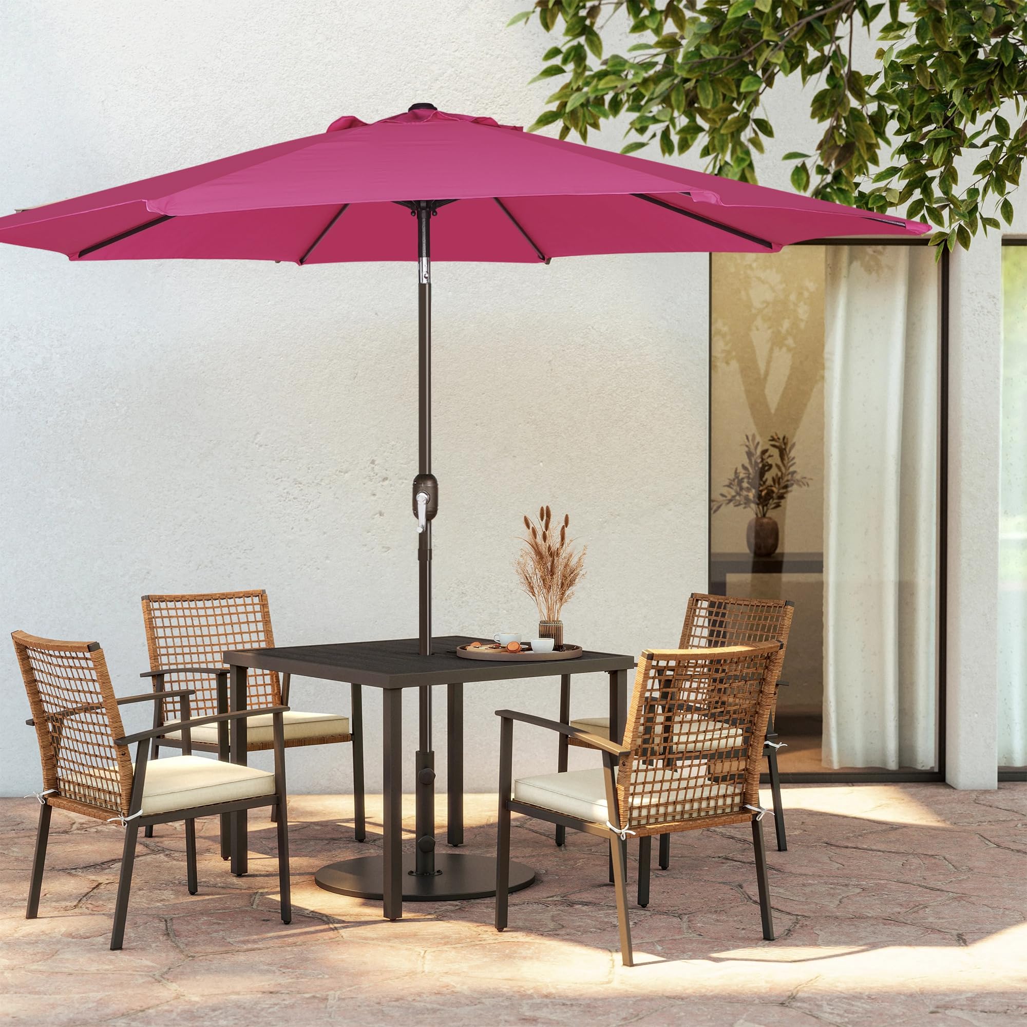Blissun 9' Outdoor Patio Umbrella, Outdoor Table Umbrella, Yard Umbrella, Market Umbrella with 8 Sturdy Ribs, Push Button Tilt and Crank