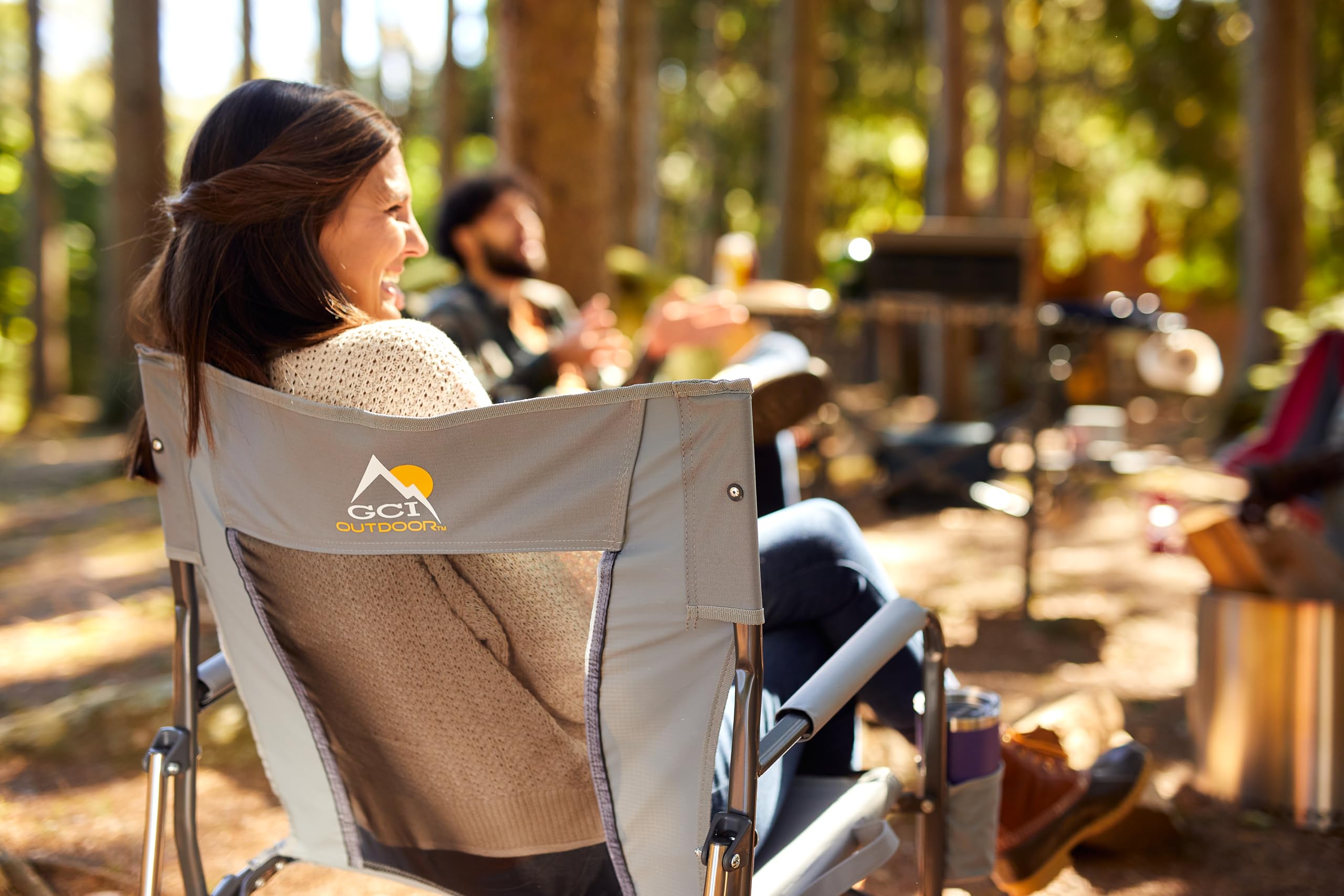 GCI OUTDOOR Freestyle Rocker Camping Chair | Portable Folding Rocking Chair with Solid, Durable Armrests, Drink Holder & Comfortable Backrest — Indigo Blue