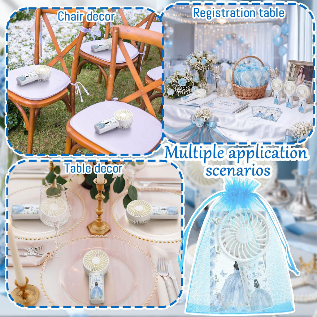 Tuanse 25 Pack Royal Blue Electric Quinceanera Party Favors Handheld Fans