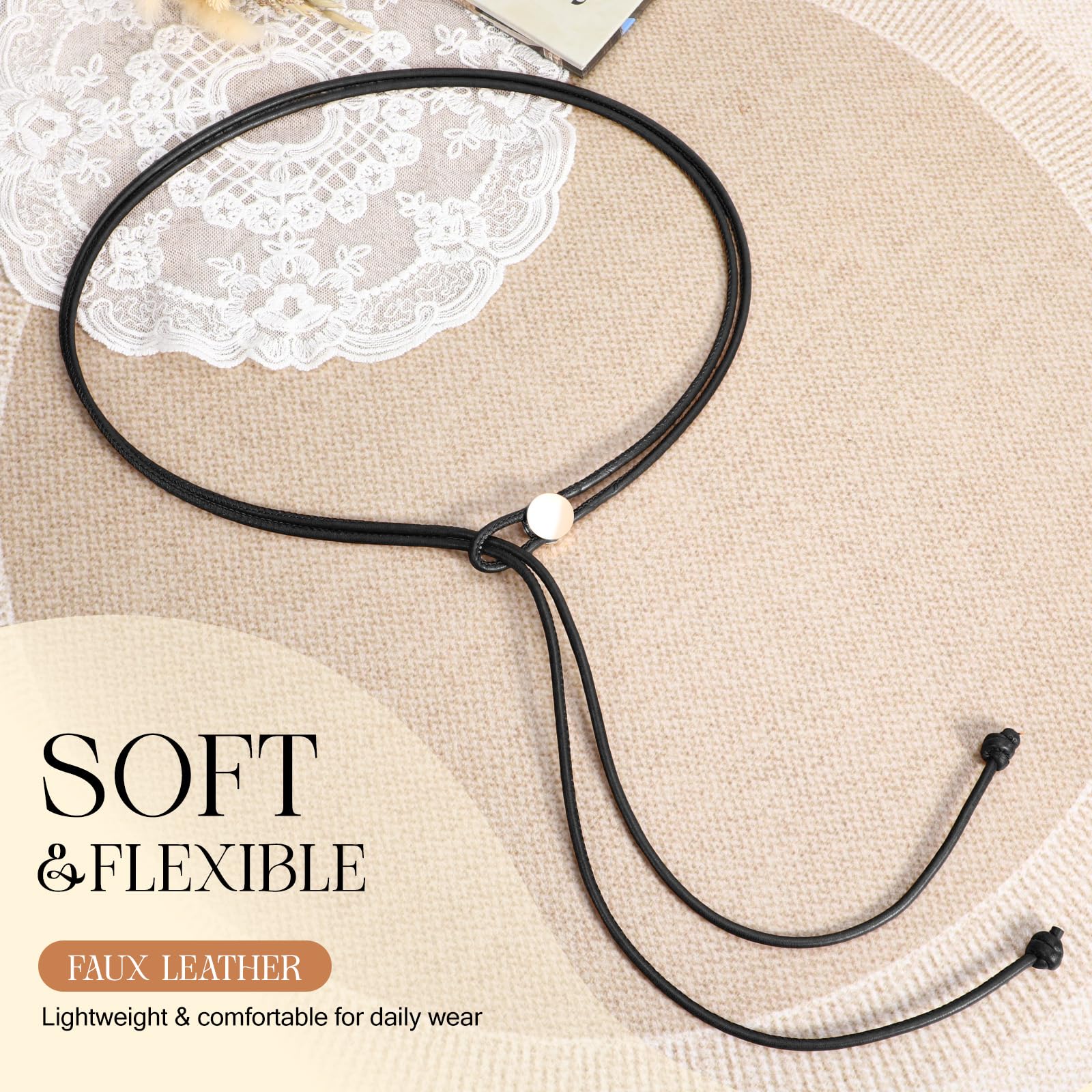 Vonmelli Thin Rope Skinny Tie Leather Women Waist Belt Dress Fashion Style
