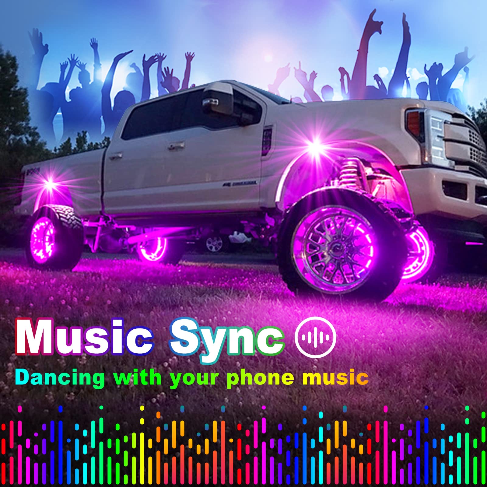 YiLaie RGB LED Rock Lights 8 Pods APP Remote Music Mode IP68 Waterproof