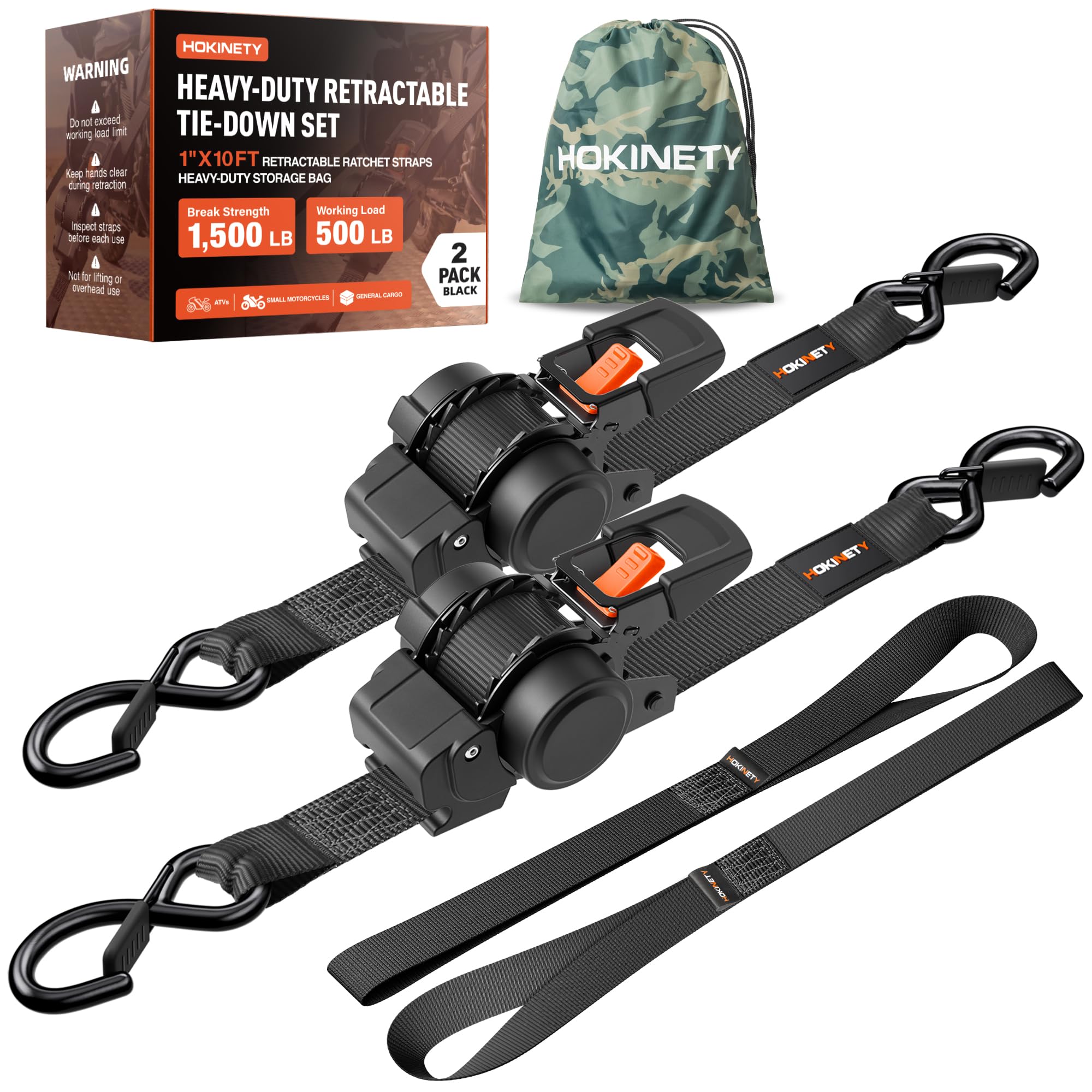 Hokinety 4 Pack Retractable Ratchet Straps 1 In X 10 Ft 1500 Lb For Truck