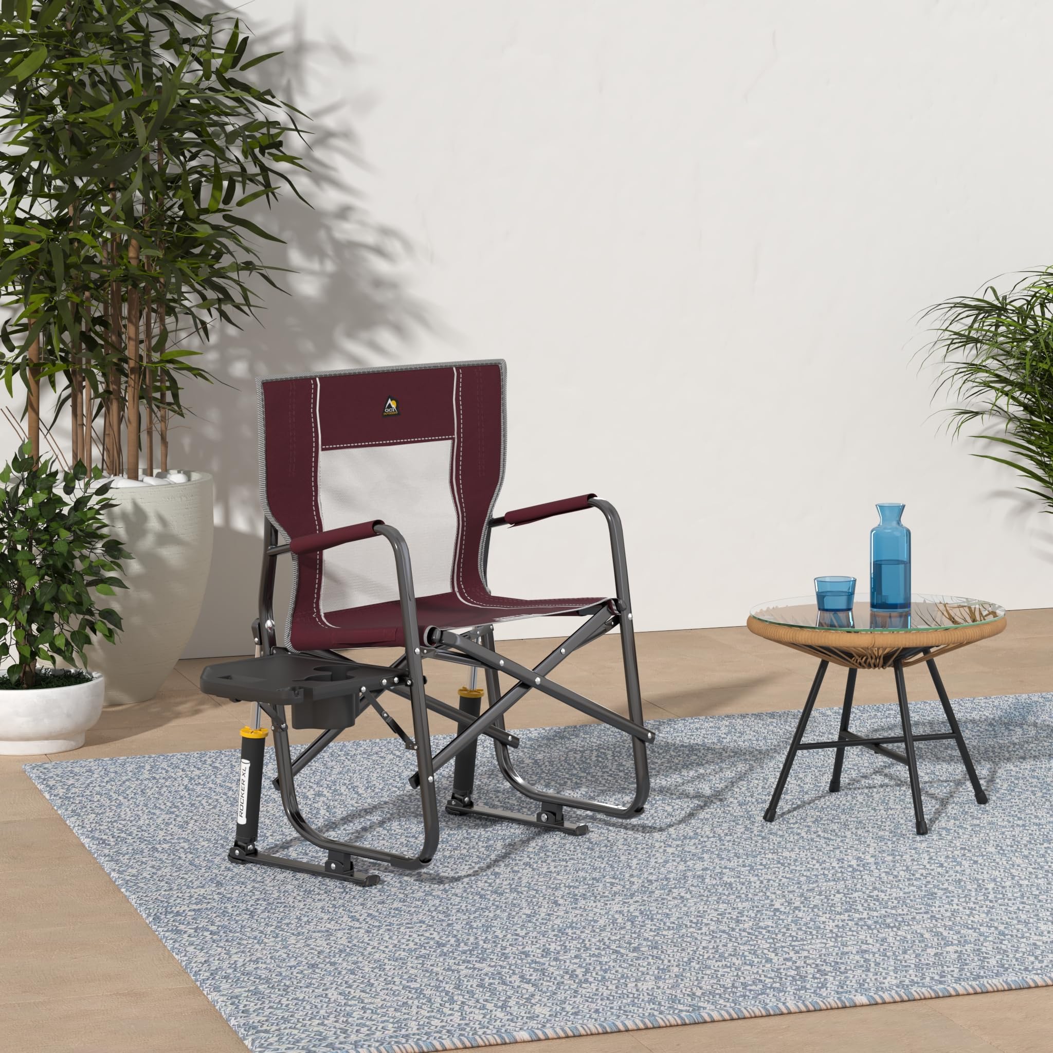 GCI OUTDOOR Freestyle Rocker Camping Chair | Portable Folding Rocking Chair with Solid, Durable Armrests, Drink Holder & Comfortable Backrest — Indigo Blue