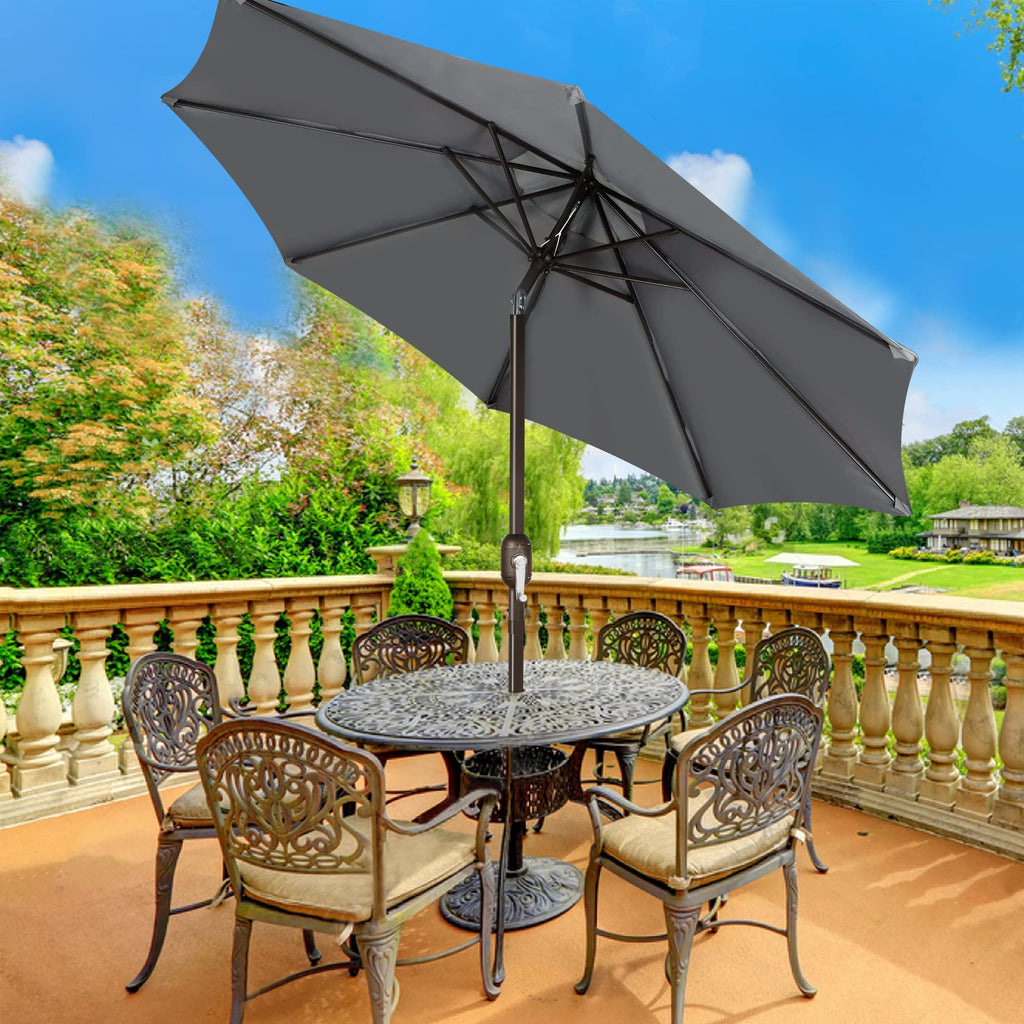Blissun 9' Outdoor Patio Umbrella, Outdoor Table Umbrella, Yard Umbrella, Market Umbrella with 8 Sturdy Ribs, Push Button Tilt and Crank