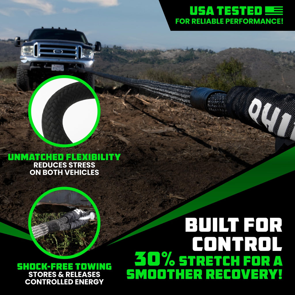 Rhino USA Kinetic Recovery Rope 1 Inch X 30 Feet Heavy Duty Snatch Strap