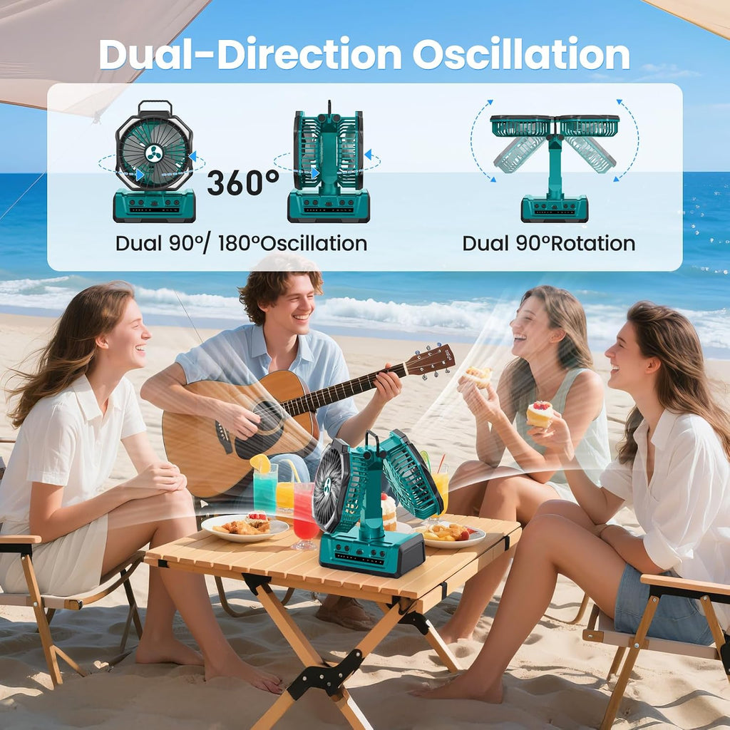 Portable Fan Rechargeable, 20000mAh Cordless Battery Powered Fan with LED Lantern Battery Operated for Travel Bedroom Home Camping Tent Office Beach Desk Fishing Table