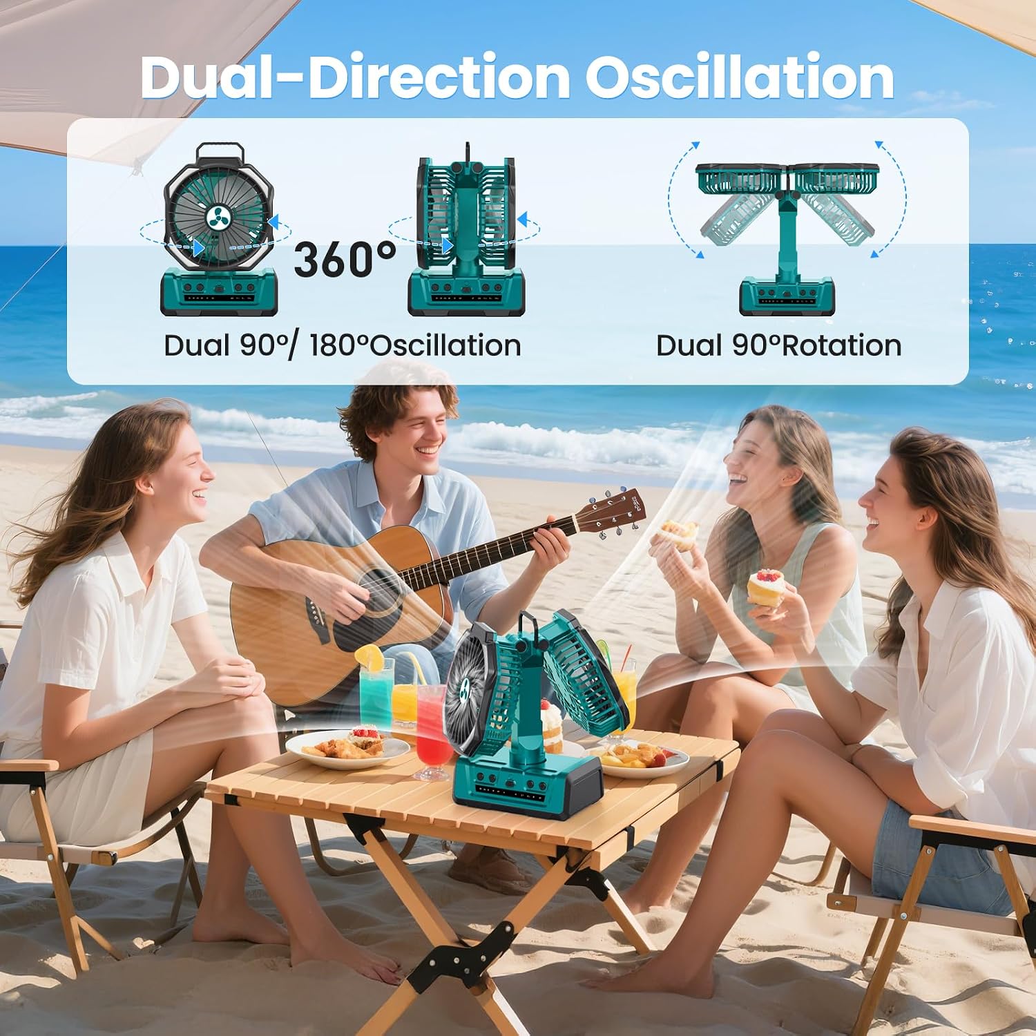 Portable Fan Rechargeable, 20000mAh Cordless Battery Powered Fan with LED Lantern Battery Operated for Travel Bedroom Home Camping Tent Office Beach Desk Fishing Table