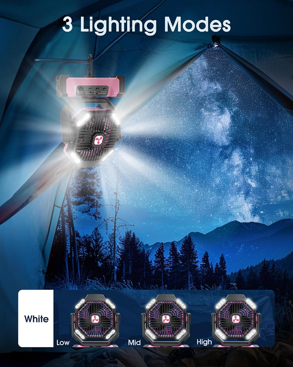 Portable Fan Rechargeable, 20000mAh Cordless Battery Powered Fan with LED Lantern Battery Operated for Travel Bedroom Home Camping Tent Office Beach Desk Fishing Table