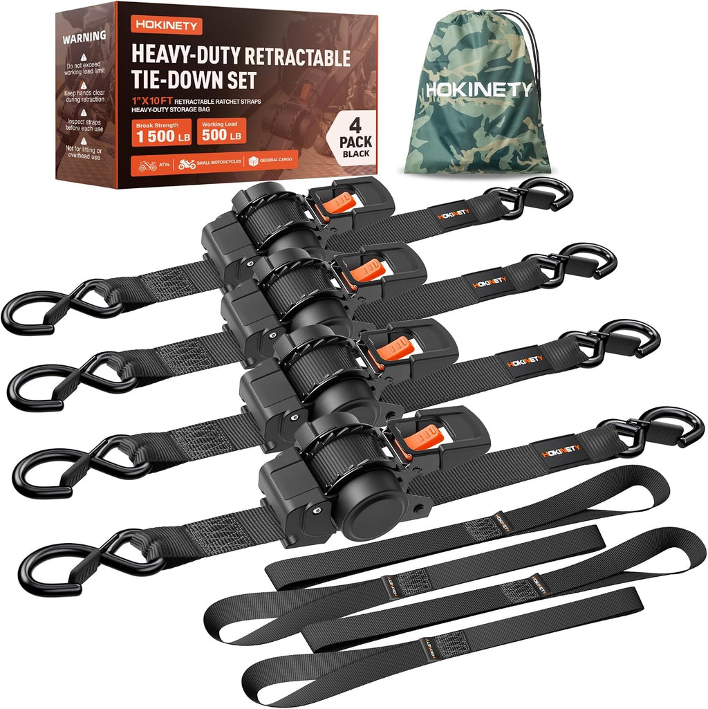 Hokinety 4 Pack Retractable Ratchet Straps 1 In X 10 Ft 1500 Lb For Truck