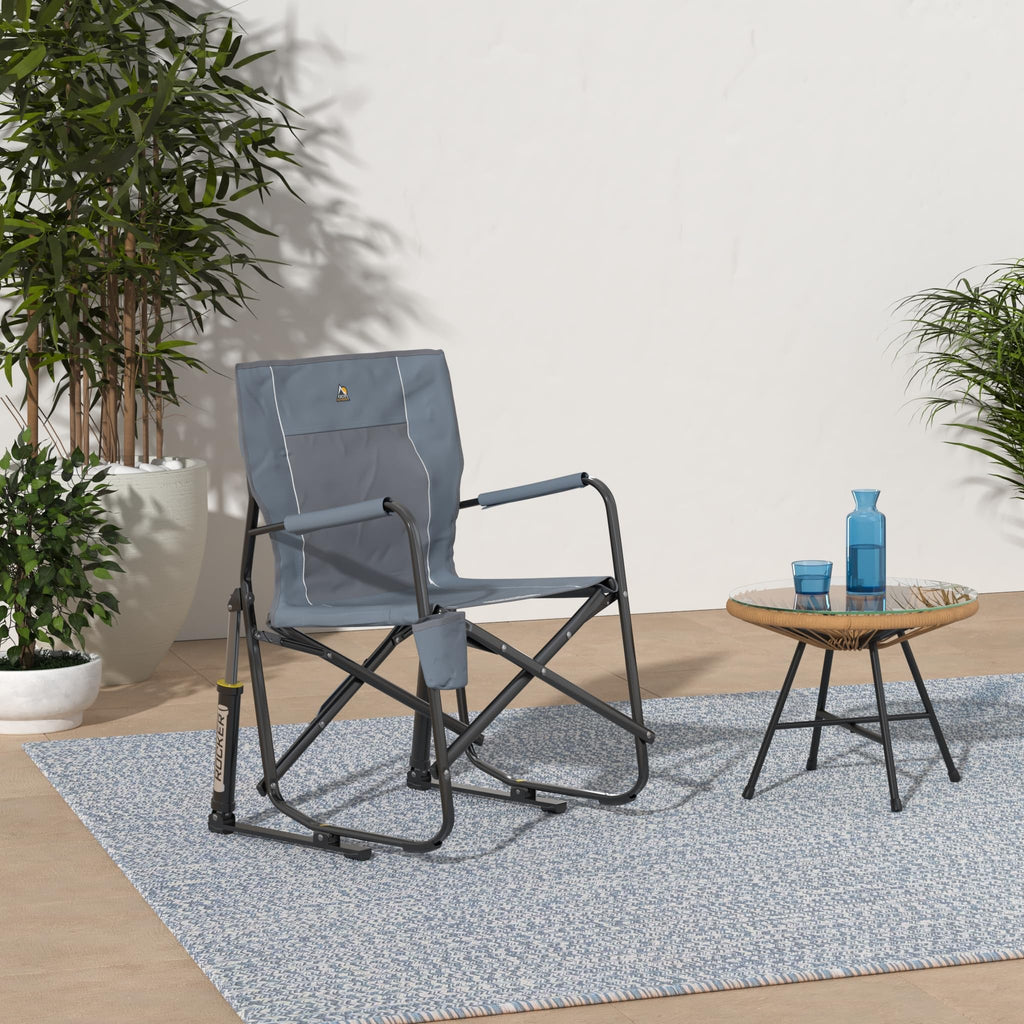 GCI OUTDOOR Freestyle Rocker Camping Chair | Portable Folding Rocking Chair with Solid, Durable Armrests, Drink Holder & Comfortable Backrest — Indigo Blue