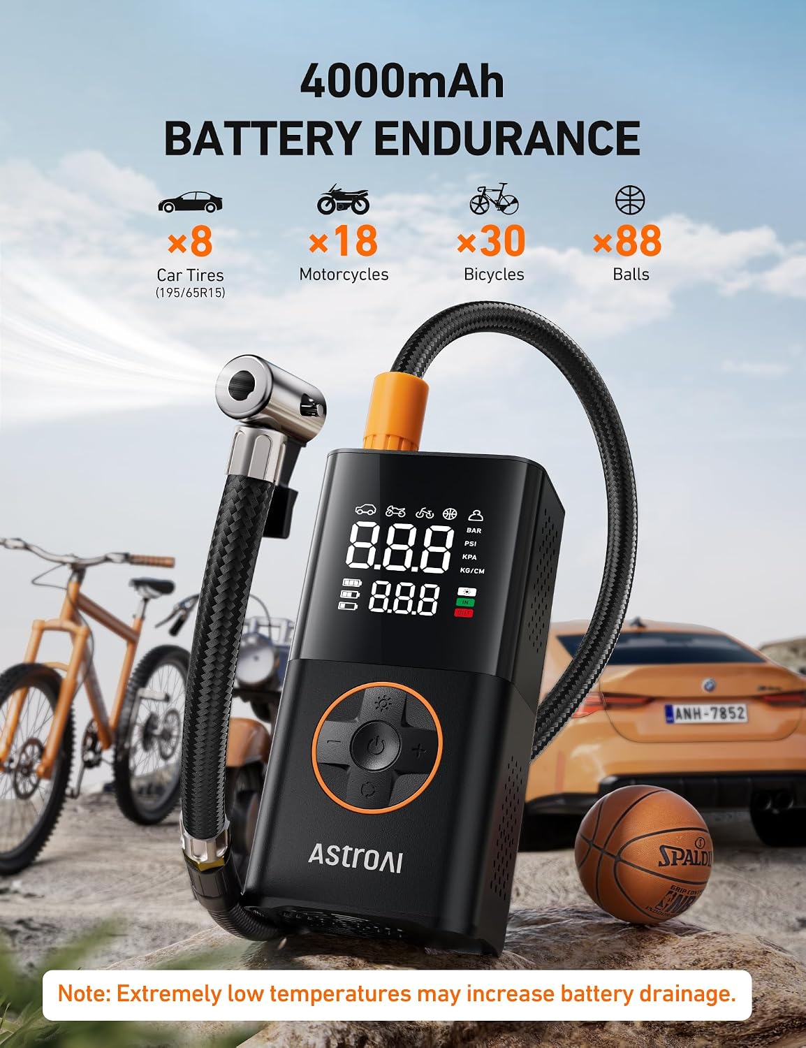 AstroAI L7 Portable Tire Inflator Cordless Bike Pump 150 PSI