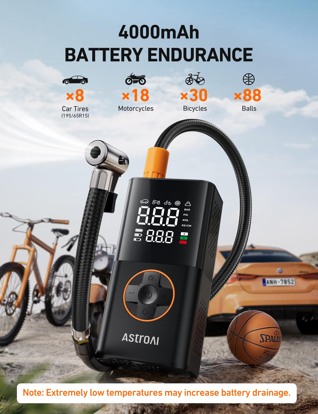 AstroAI L7 Portable Tire Inflator Cordless Bike Pump 150 PSI