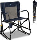 GCI OUTDOOR Freestyle Rocker Camping Chair | Portable Folding Rocking Chair with Solid, Durable Armrests, Drink Holder & Comfortable Backrest — Indigo Blue
