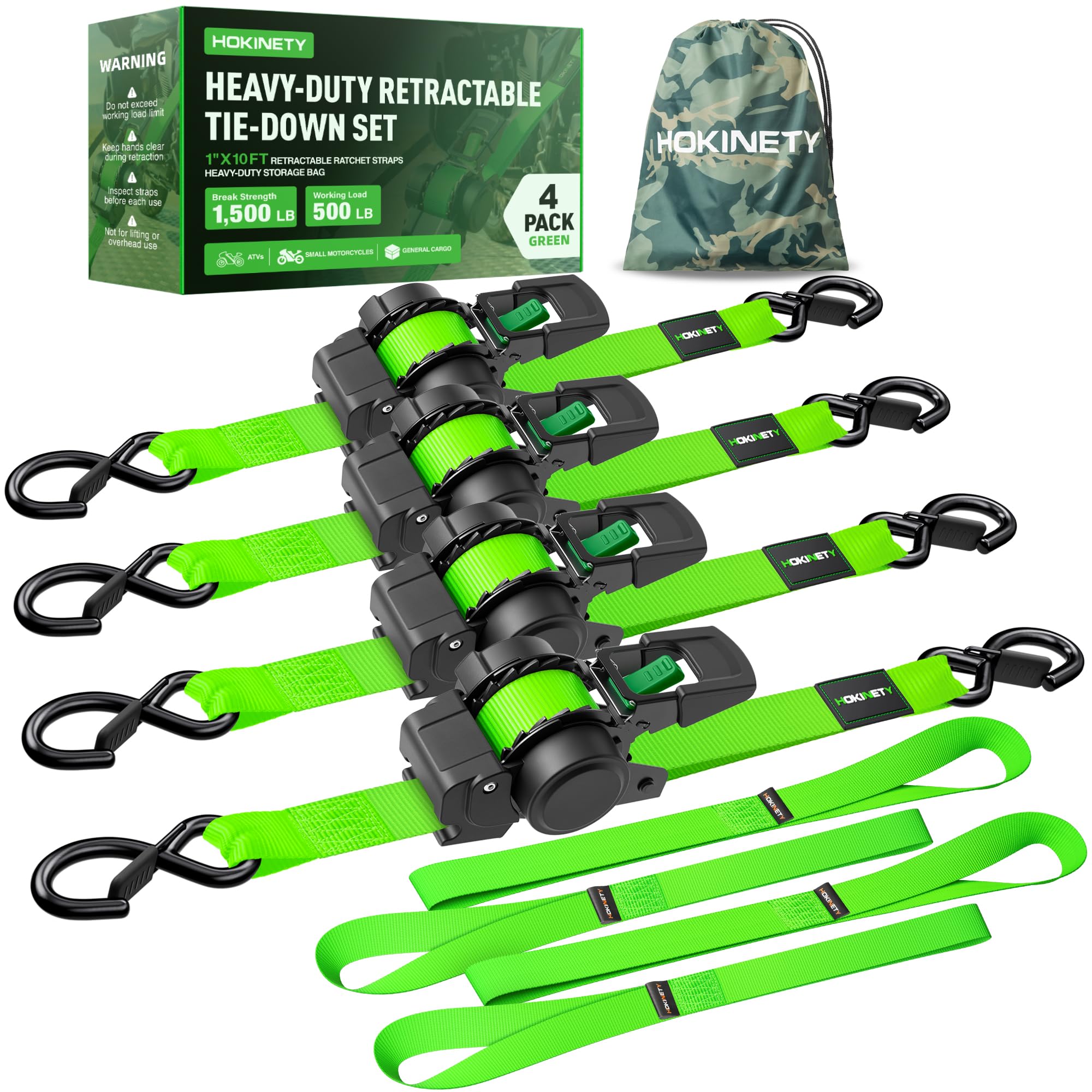 Hokinety 4 Pack Retractable Ratchet Straps 1 In X 10 Ft 1500 Lb For Truck