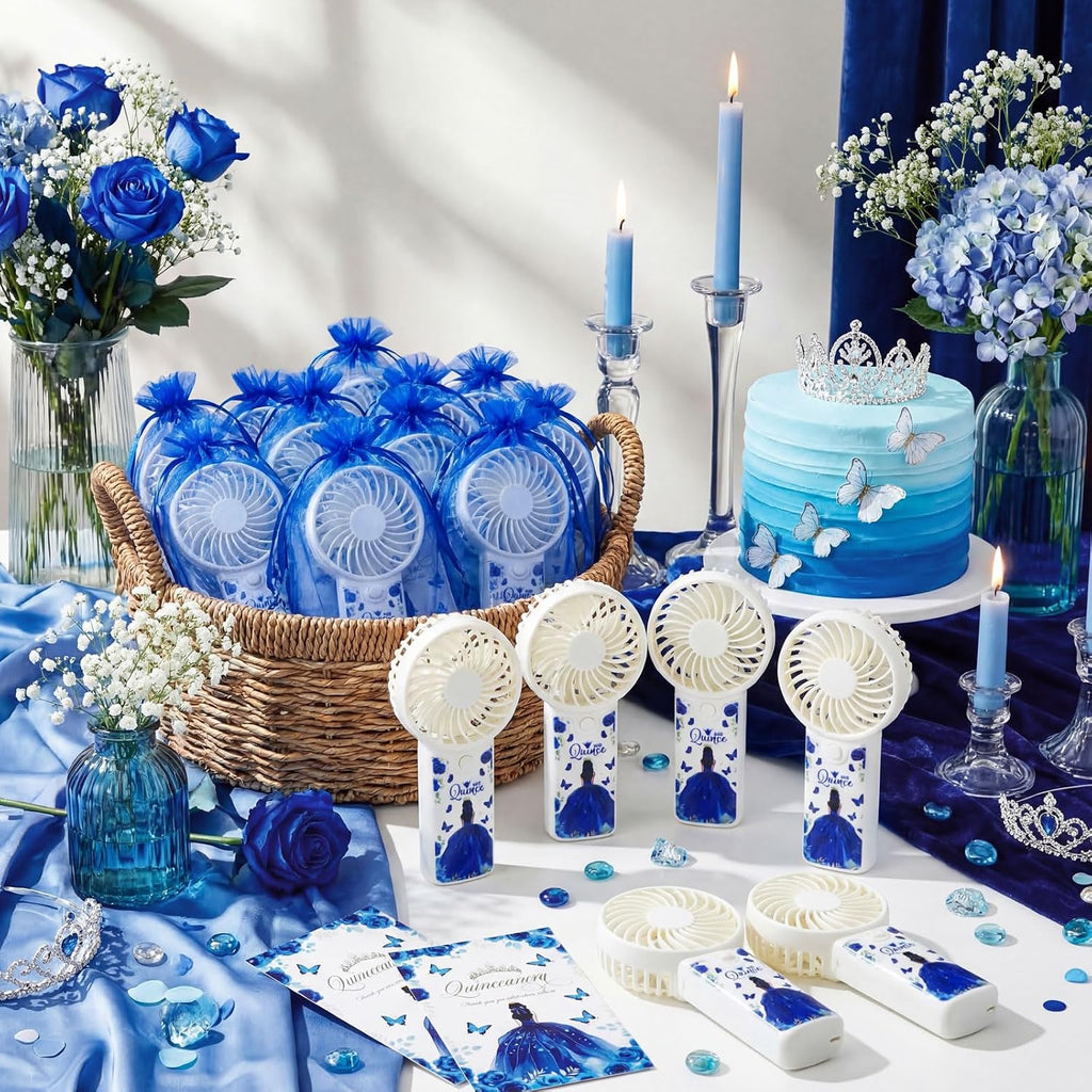 Tuanse 25 Pack Royal Blue Electric Quinceanera Party Favors Handheld Fans