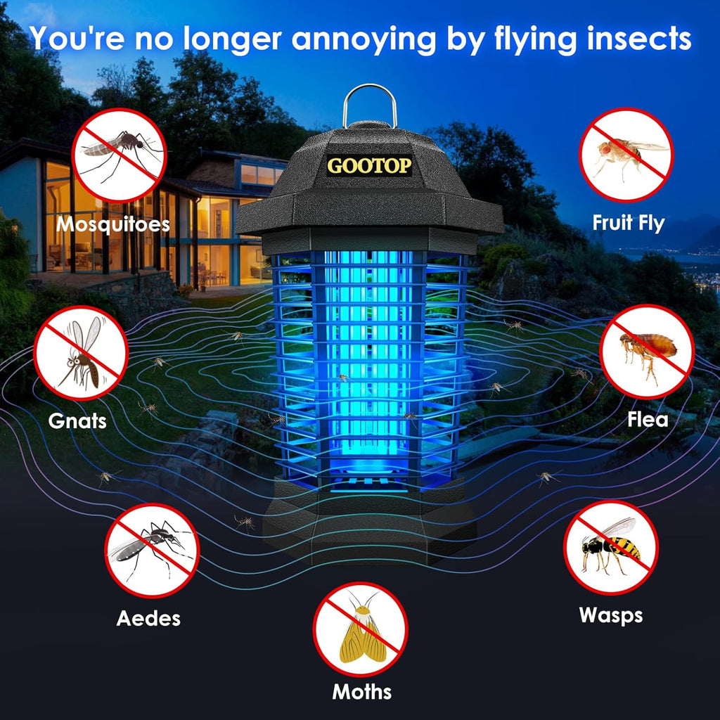 GOOTOP Bug Zapper Outdoor, Mosquito Zapper, 4200V 3 Prong Plug in Electric Fly Zapper, Mosquito Killer, Fly Traps, Flying Insects Zapper Indoor Outdoor, ABS Plastic Outer (Black)