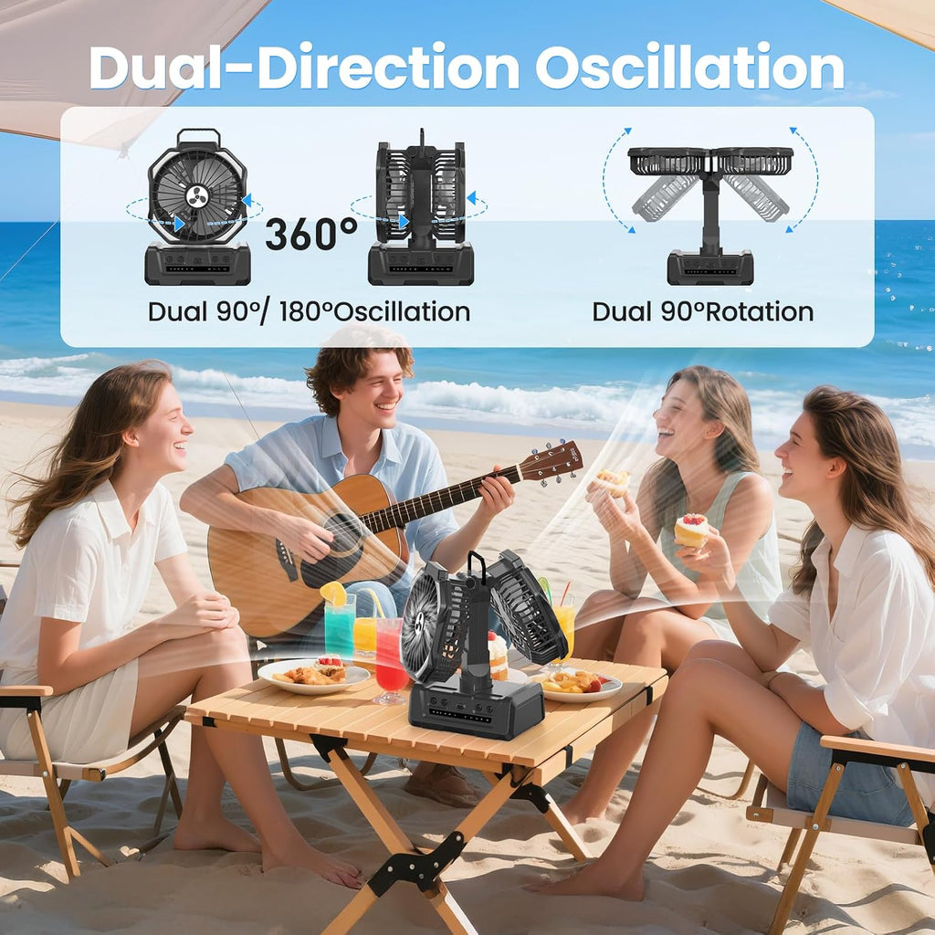 Portable Fan Rechargeable, 20000mAh Cordless Battery Powered Fan with LED Lantern Battery Operated for Travel Bedroom Home Camping Tent Office Beach Desk Fishing Table