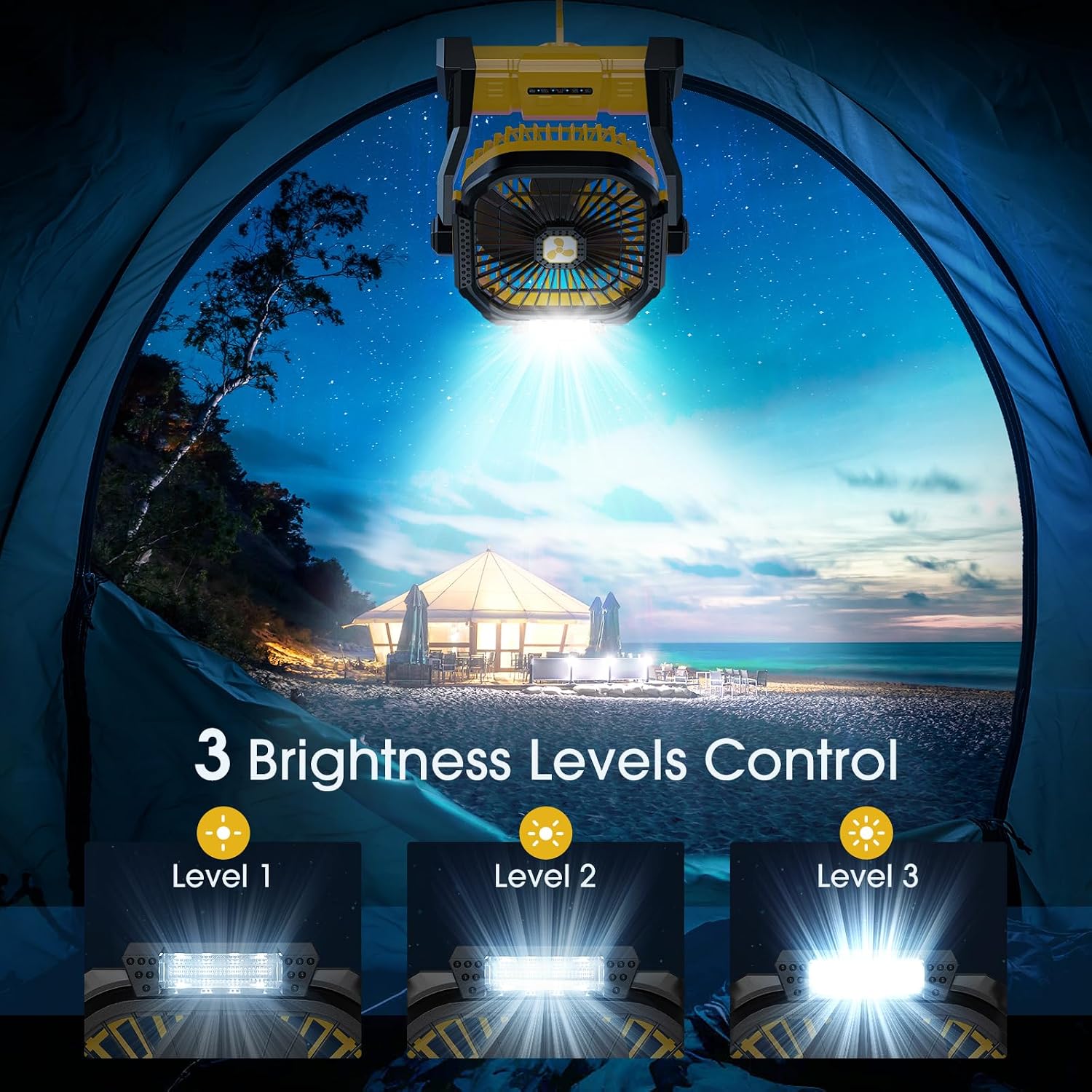 Portable Fan Rechargeable, 20000mAh Cordless Battery Powered Fan with LED Lantern Battery Operated for Travel Bedroom Home Camping Tent Office Beach Desk Fishing Table