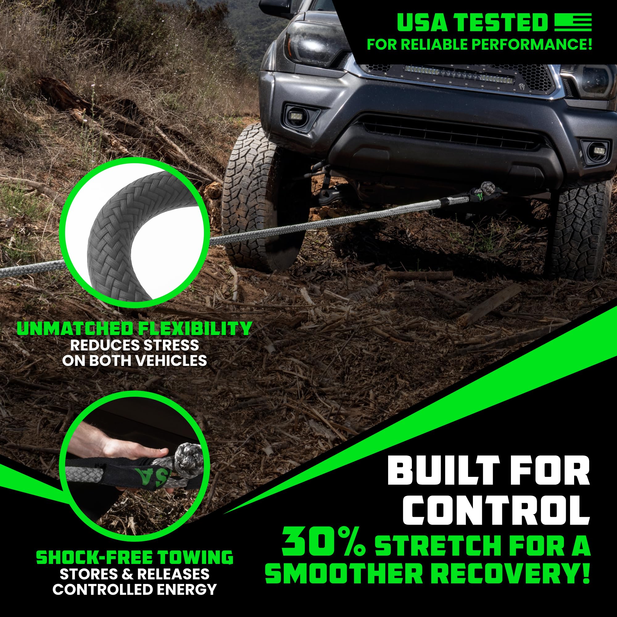 Rhino USA Kinetic Recovery Rope 1 Inch X 30 Feet Heavy Duty Snatch Strap