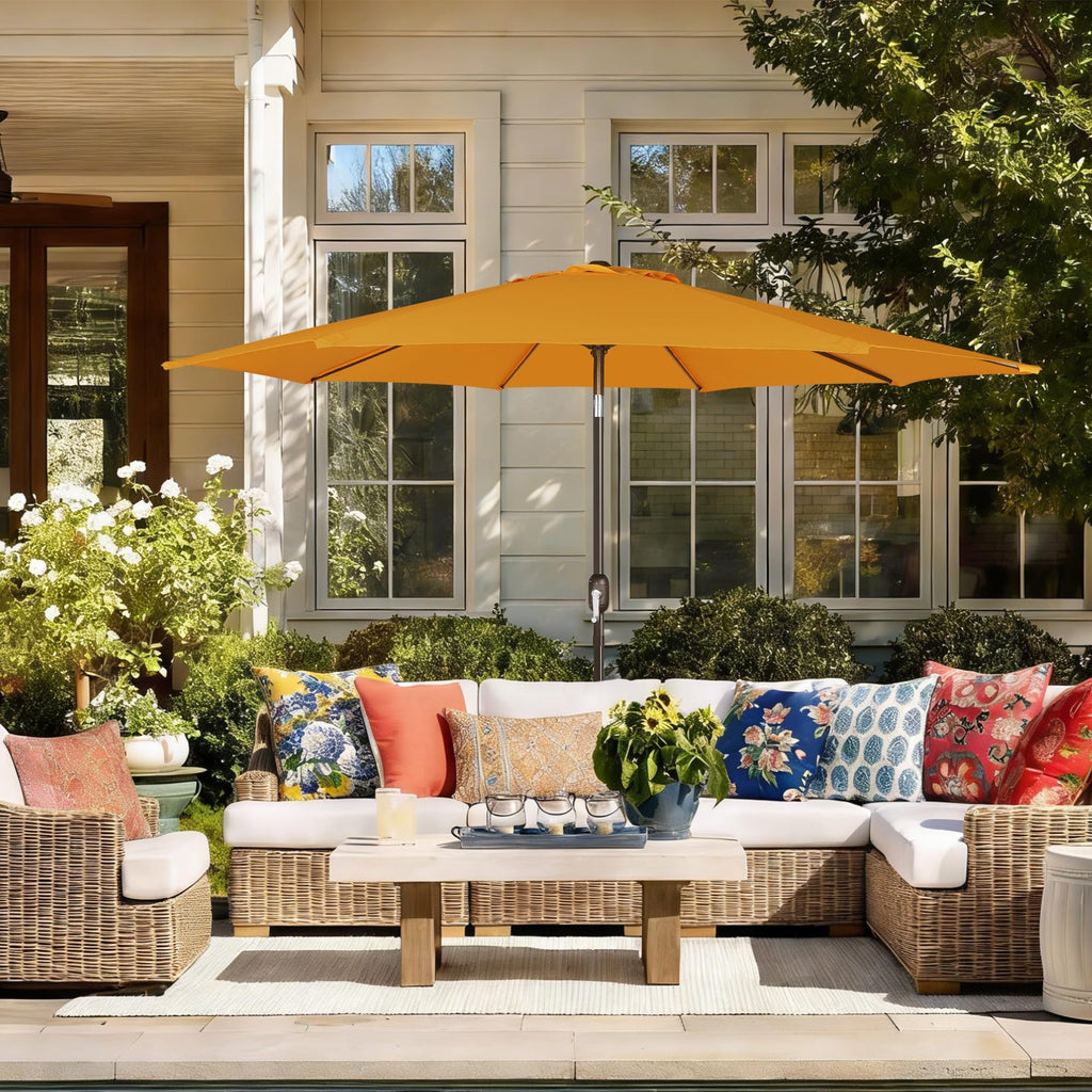 Blissun 9' Outdoor Patio Umbrella, Outdoor Table Umbrella, Yard Umbrella, Market Umbrella with 8 Sturdy Ribs, Push Button Tilt and Crank