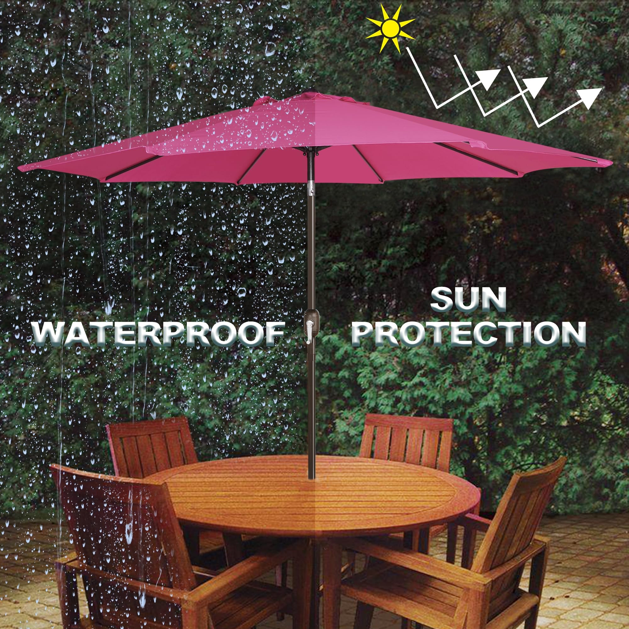 Blissun 9' Outdoor Patio Umbrella, Outdoor Table Umbrella, Yard Umbrella, Market Umbrella with 8 Sturdy Ribs, Push Button Tilt and Crank