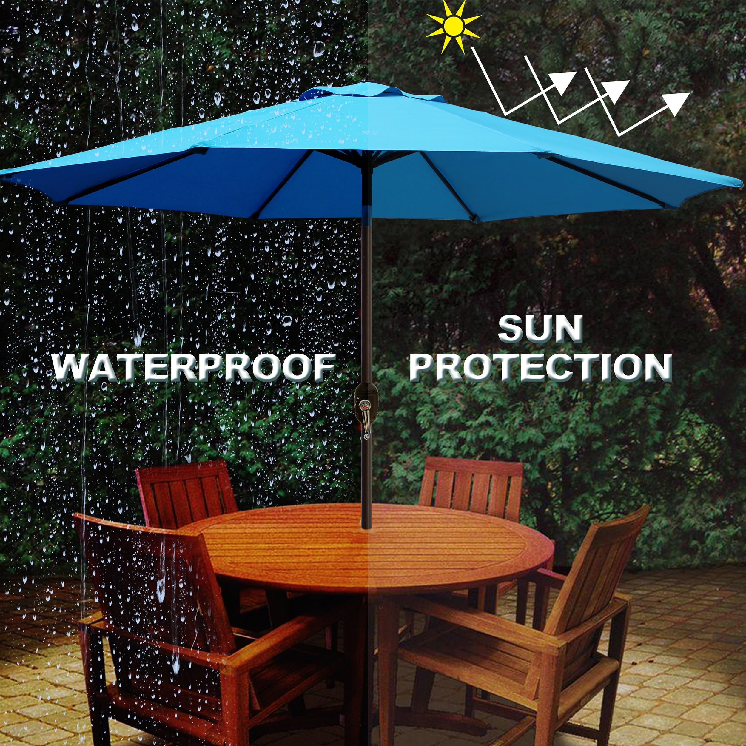 Blissun 9' Outdoor Patio Umbrella, Outdoor Table Umbrella, Yard Umbrella, Market Umbrella with 8 Sturdy Ribs, Push Button Tilt and Crank