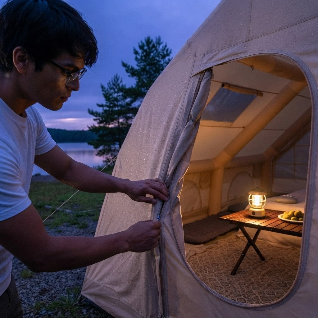 Quick Setup Inflatable Family Camping Tent With Stove Plug