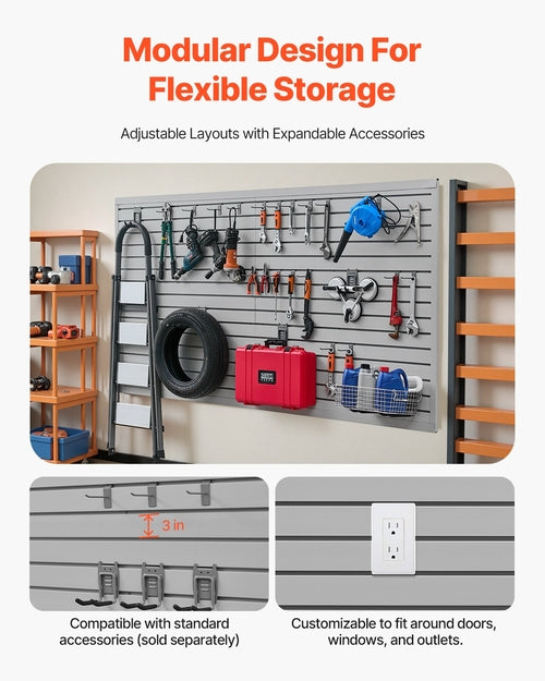 Slat Wall Paneling, 8 x 4 ft, PVC Garage Slatwall with Accessories,