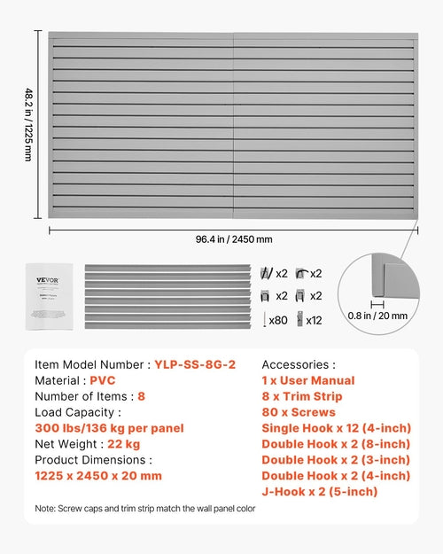 Slat Wall Paneling, 8 x 4 ft, PVC Garage Slatwall with Accessories,
